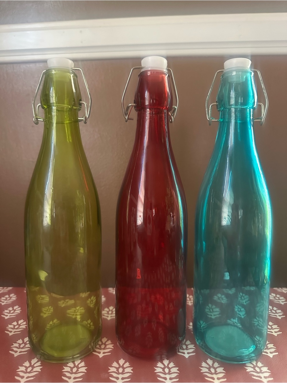 Home Essentials Colored Glass Swing-Top Bottles — Green, Red, Teal